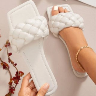 Call me beautiful white braided flats at Rs.499